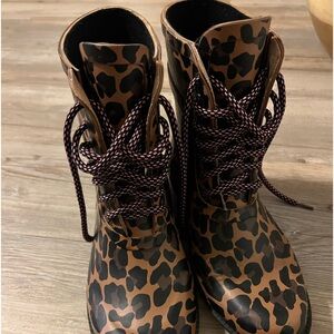 J. Crew Lace Up Leopard Rain Boots size 7